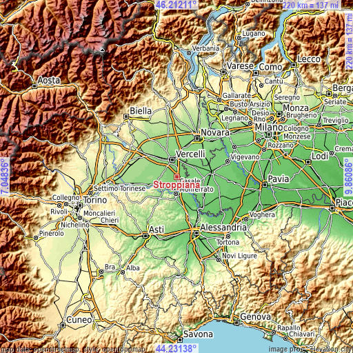 Topographic map of Stroppiana