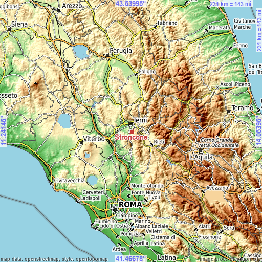 Topographic map of Stroncone