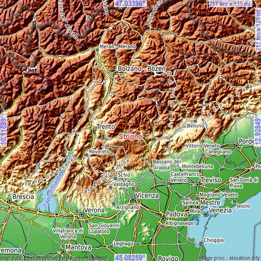 Topographic map of Strigno