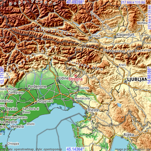 Topographic map of Stregna