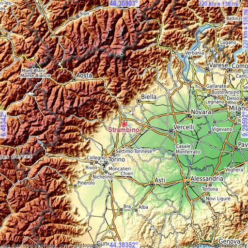 Topographic map of Strambino