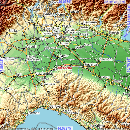 Topographic map of Stradella