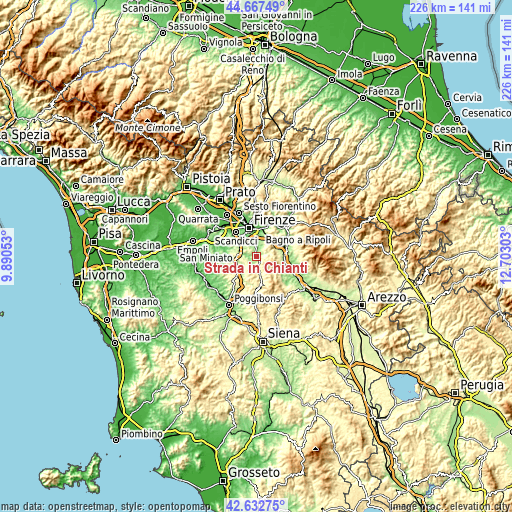 Topographic map of Strada in Chianti