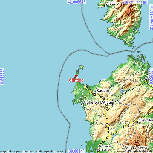 Topographic map of Stintino