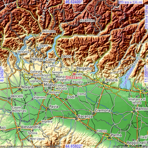 Topographic map of Stezzano
