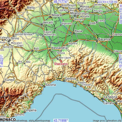 Topographic map of Stazzano