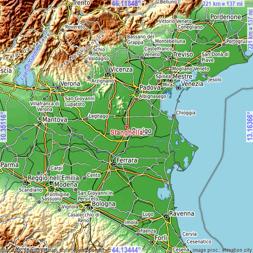 Topographic map of Stanghella