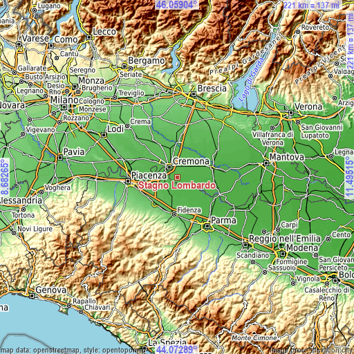 Topographic map of Stagno Lombardo