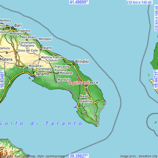 Topographic map of Squinzano