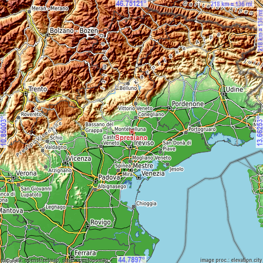 Topographic map of Spresiano