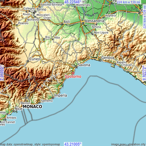 Topographic map of Spotorno