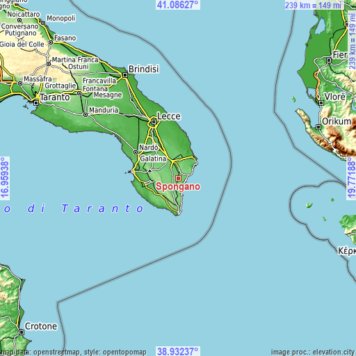 Topographic map of Spongano