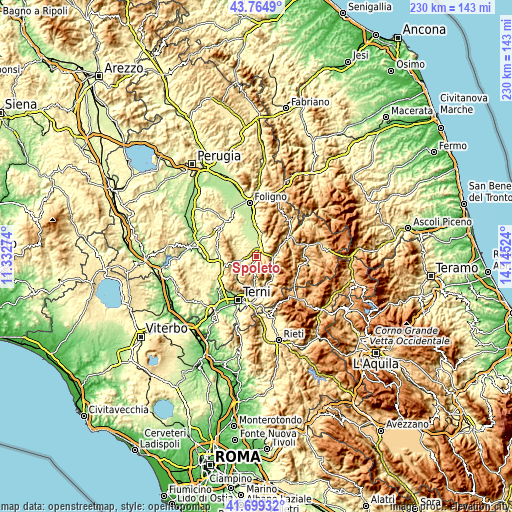 Topographic map of Spoleto