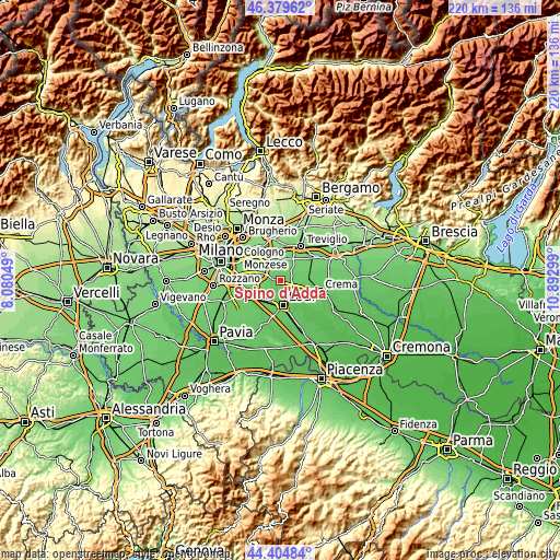 Topographic map of Spino d'Adda