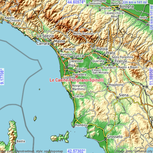 Topographic map of Le Casine-Perignano-Spinelli