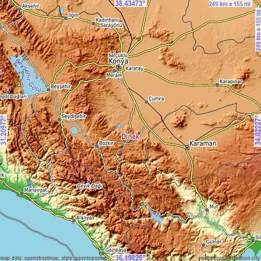 Topographic map of Dinek