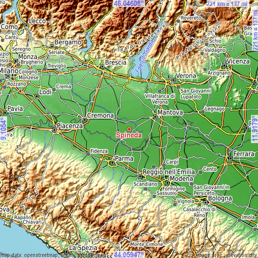 Topographic map of Spineda