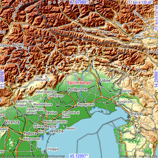 Topographic map of Spilimbergo