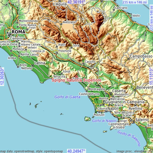 Topographic map of Spigno Saturnia Superiore