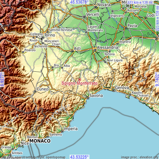 Topographic map of Spigno Monferrato