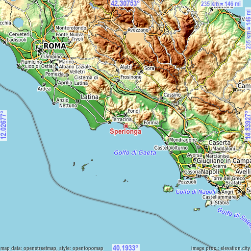 Topographic map of Sperlonga