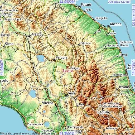 Topographic map of Spello