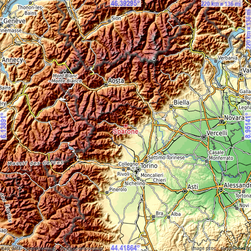 Topographic map of Sparone