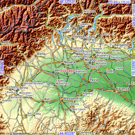 Topographic map of Sozzago