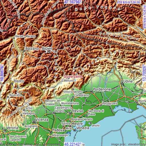 Topographic map of Soverzene