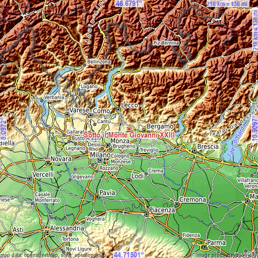 Topographic map of Sotto il Monte Giovanni XXIII