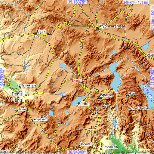 Topographic map of Dinar
