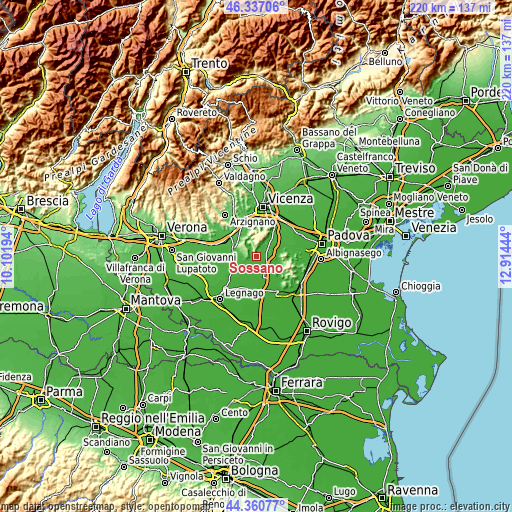 Topographic map of Sossano