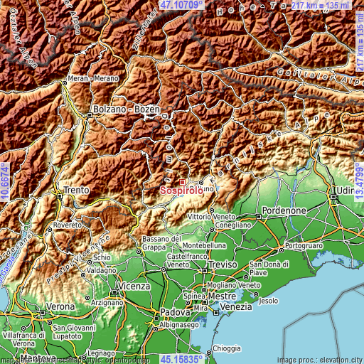 Topographic map of Sospirolo