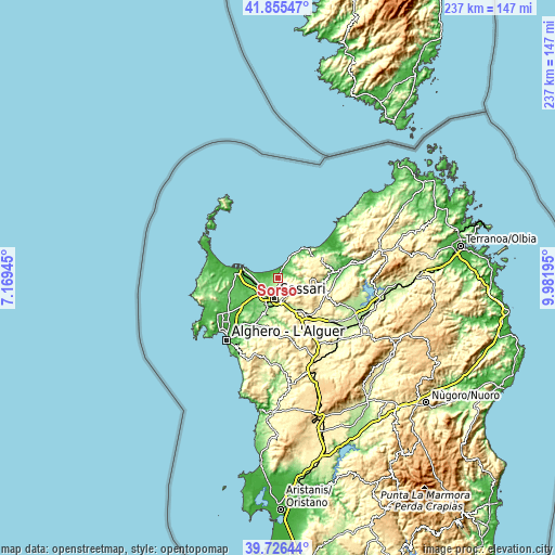 Topographic map of Sorso