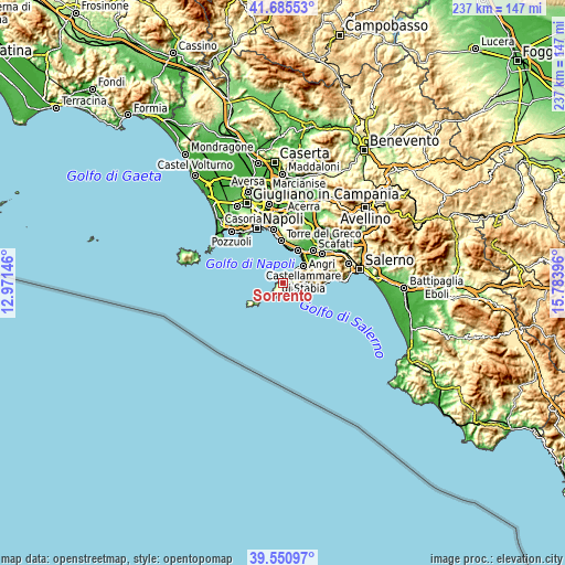 Topographic map of Sorrento