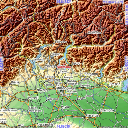 Topographic map of Sormano