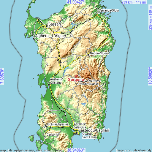 Topographic map of Sorgono