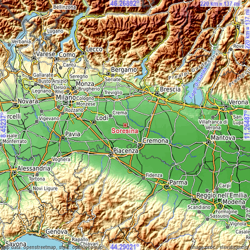 Topographic map of Soresina