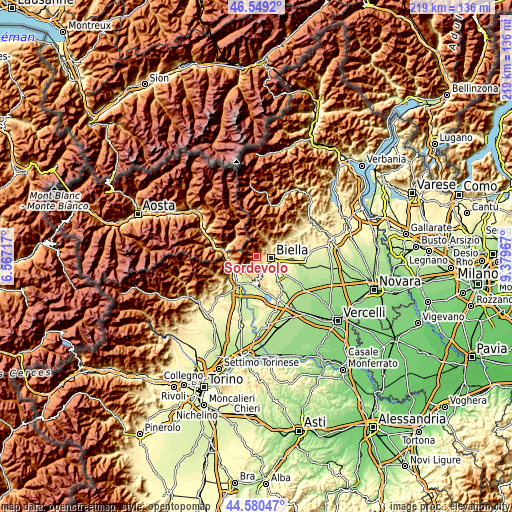 Topographic map of Sordevolo