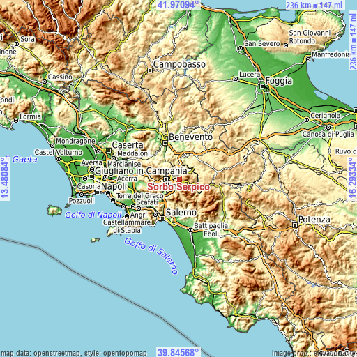 Topographic map of Sorbo Serpico