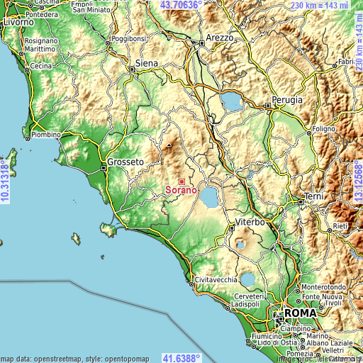 Topographic map of Sorano