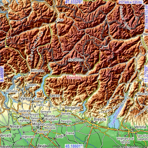 Topographic map of Sondrio