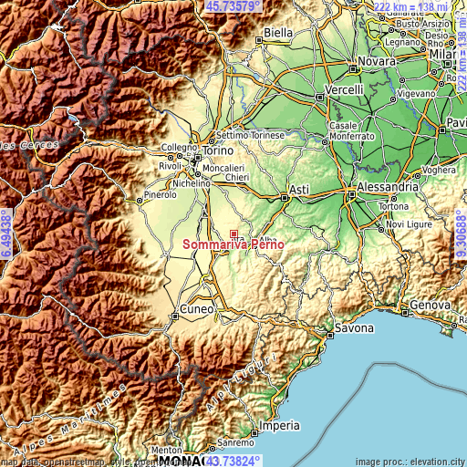 Topographic map of Sommariva Perno