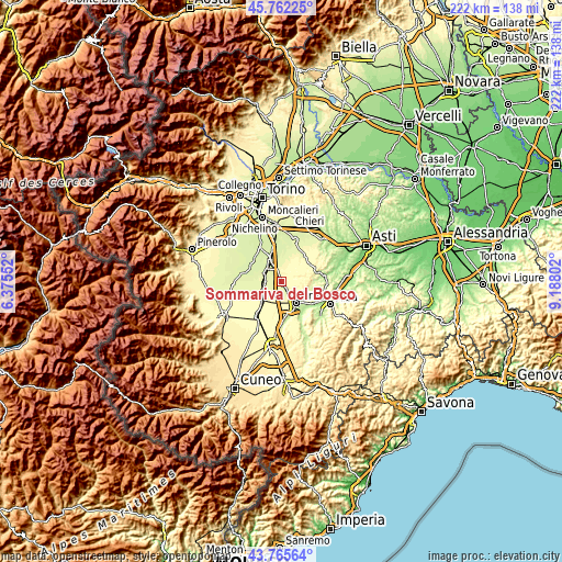 Topographic map of Sommariva del Bosco