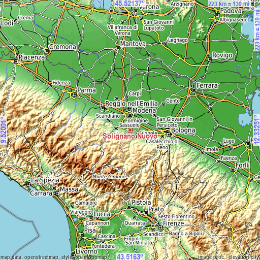 Topographic map of Solignano Nuovo