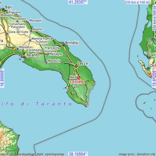 Topographic map of Soleto