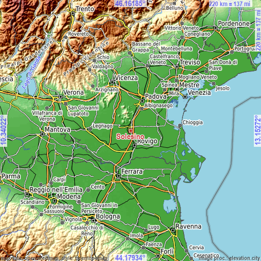 Topographic map of Solesino