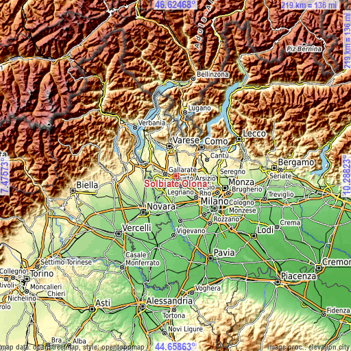 Topographic map of Solbiate Olona