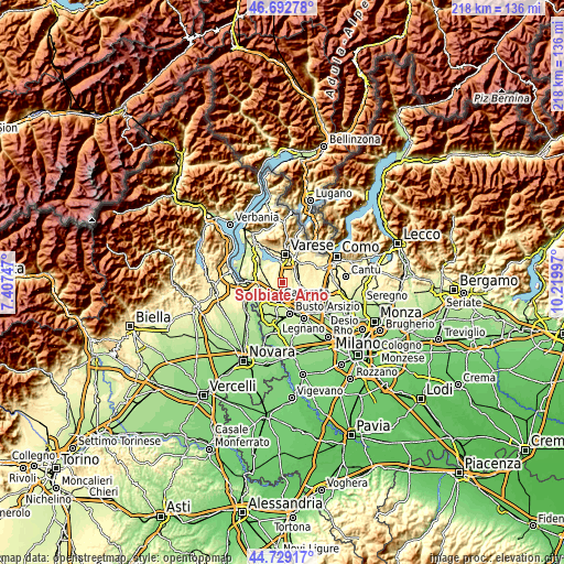 Topographic map of Solbiate Arno