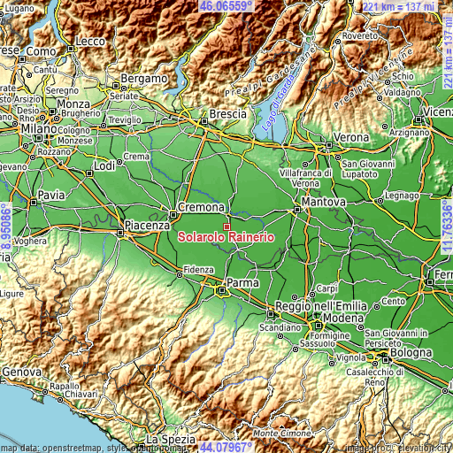 Topographic map of Solarolo Rainerio